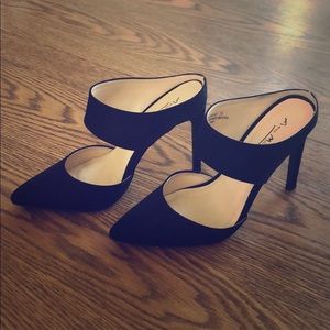 Black faux suede high heels, size US Womens 7.5